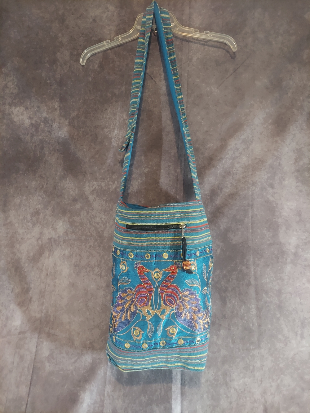 Tribe Azure Handcrafted Boho Bag Peacock Jeweled Fair Trade Blue Gypsy Hobo VGC